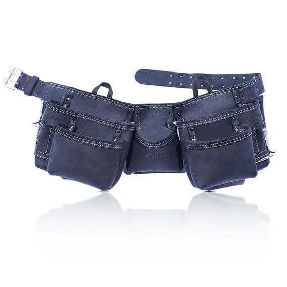 Leathercraft Double Apron Tool Belt Oiltan Black Leather Hammer Holder Pocket