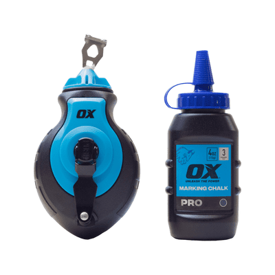OX Pro Aluminium 30m Chalk Line Reel and Blue Refill Builders Marking
