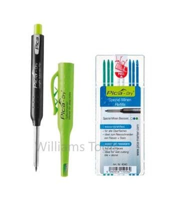 Pica Dry Graphite Automatic Pen/Pencil 3030 + 4040 REFILL Water Jet Resistant White Blue Green pk8