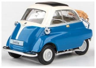 Cararama 4-12341 1/43 O Scale BMW Isetta 250 3 Wheel Bubble Car Blue / White Suitcase