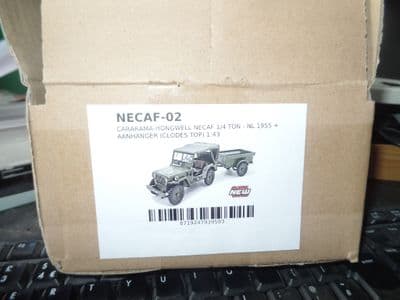 Cararama NECAF02  NECAF 1/43 O Scale 1/4 Ton Military Vehicle  + Trailer Netherlands Closed Top