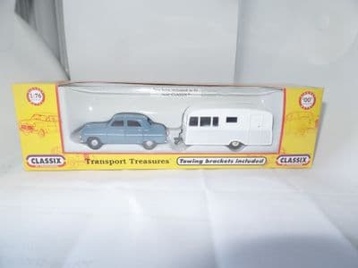 CLASSIX EM76517  1/76 OO Scale Ford Zephyr Blue & Bluebird Dauphine Caravan White / Lilac