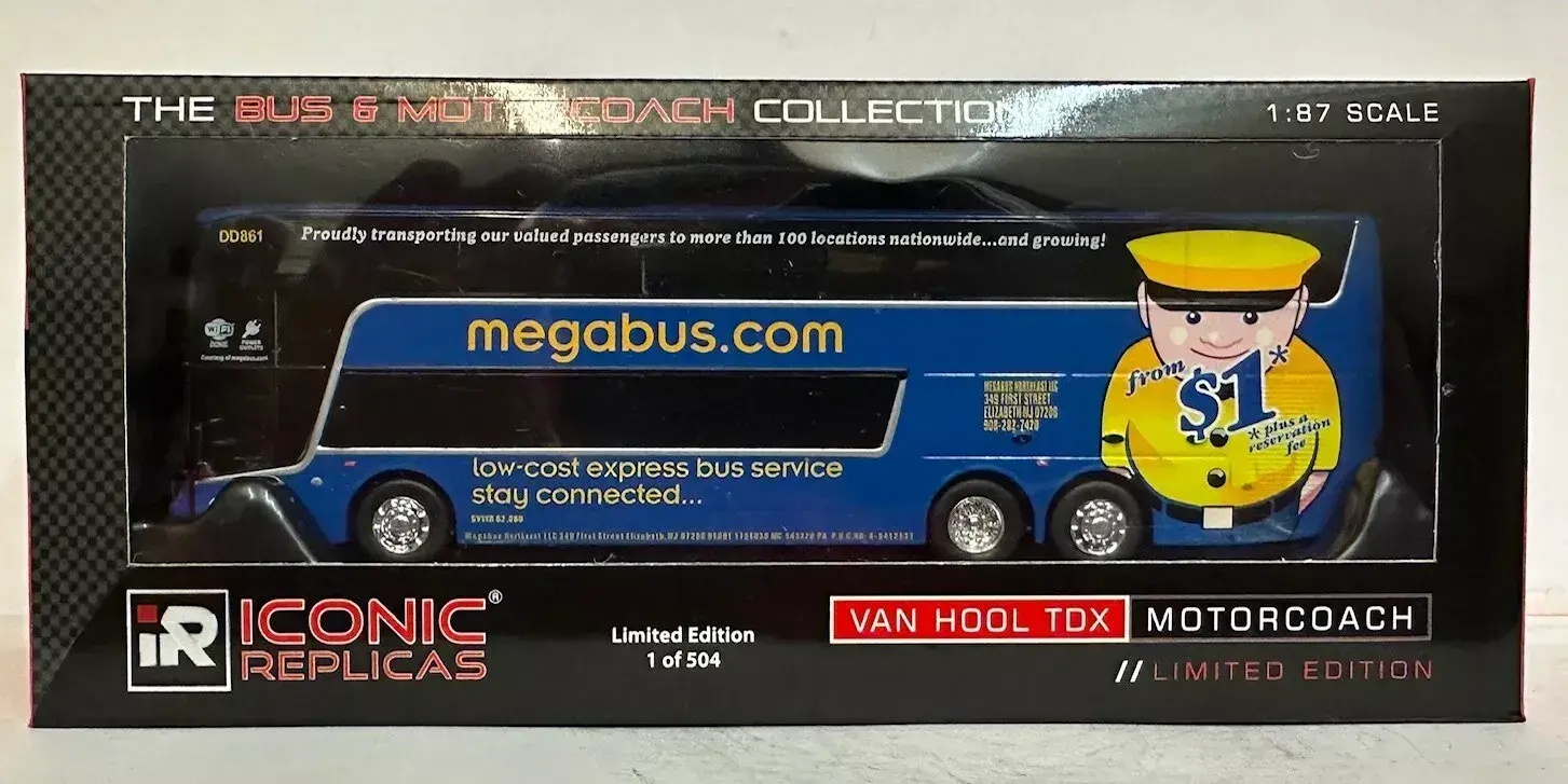 Iconic Replicas 870472 1/87 HO Scale Scania Tour Bus Megabus