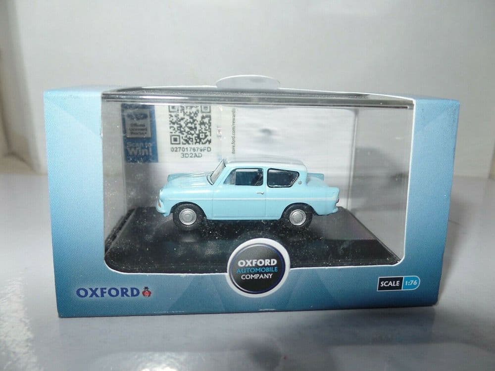 Voiture Miniature Ford Anglia Bleue Et Blanche 1:76 Oxford Diecast - Édition Harry Potter, Neuve En Boîte