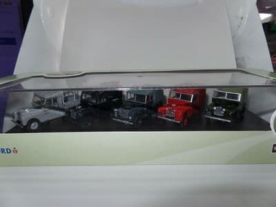 Oxford 76SET17X SET 17X 5 Land Rovers  Green Royal Mail RAF Police Grey Frame