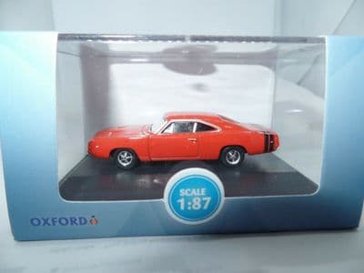 Oxford 87DC68001 DC68001 1/87 HO Scale Dodge Charger 1968 Bright Red Black Stripes