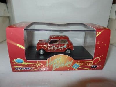 Oxford 43MIN017 MIN017  1/43 O Scale BMC Leyland Mini Car Red Happy Birthday Gift
