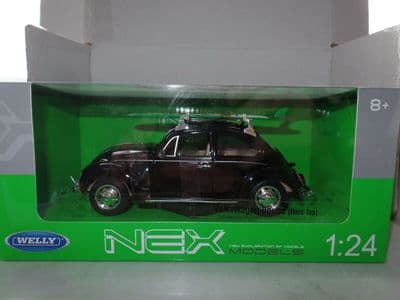 Welly 22436 SBK 1/24 Scale Volkswagen VW Beetle 1959 Black Surfboards