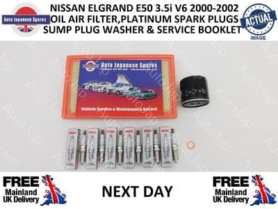 NISSAN ELGRAND E50 3.5i V6 2000-2002 , AIR FILTER , SPARK PLUG SET & SERVICE RECORD BOOKLET