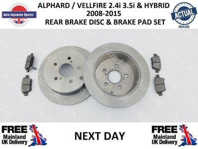 TOYOTA ALPHARD / VELLFIRE 2.4i 3.5i 2008-2015 REAR BRAKE PADS & GENUINE TOYOTA BRAKE DISC SET