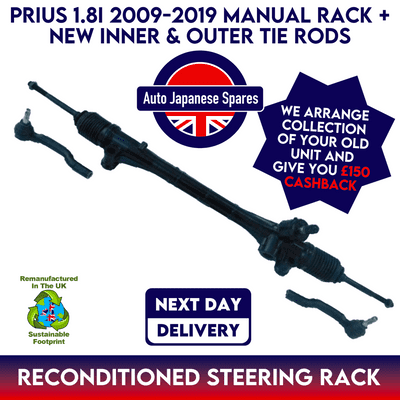TOYOTA PRIUS RECONDITIONED MANUAL POWER  STEERING RACK & NEW INNER & OUTER TIE ROD ENDS