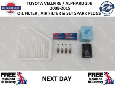 TOYOTA VELLFIRE / ALPHARD 2.4i  2008 -2015 OIL FILTER AIR FILTER AND SET OF SPARK PLUGS