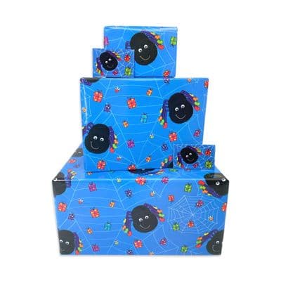 2TWR5 - Boys Wrapping Paper - Blue Spiders - 2 Sheets & 2 Tags