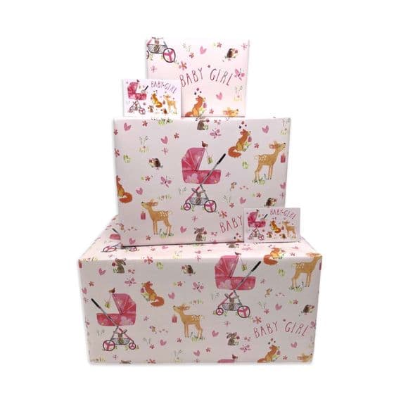 New Baby Girl Wrapping Paper. Cute Baby Shower Gift Wrap