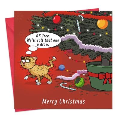CANX41 - Cat vs Christmas Tree Funny Cat Card
