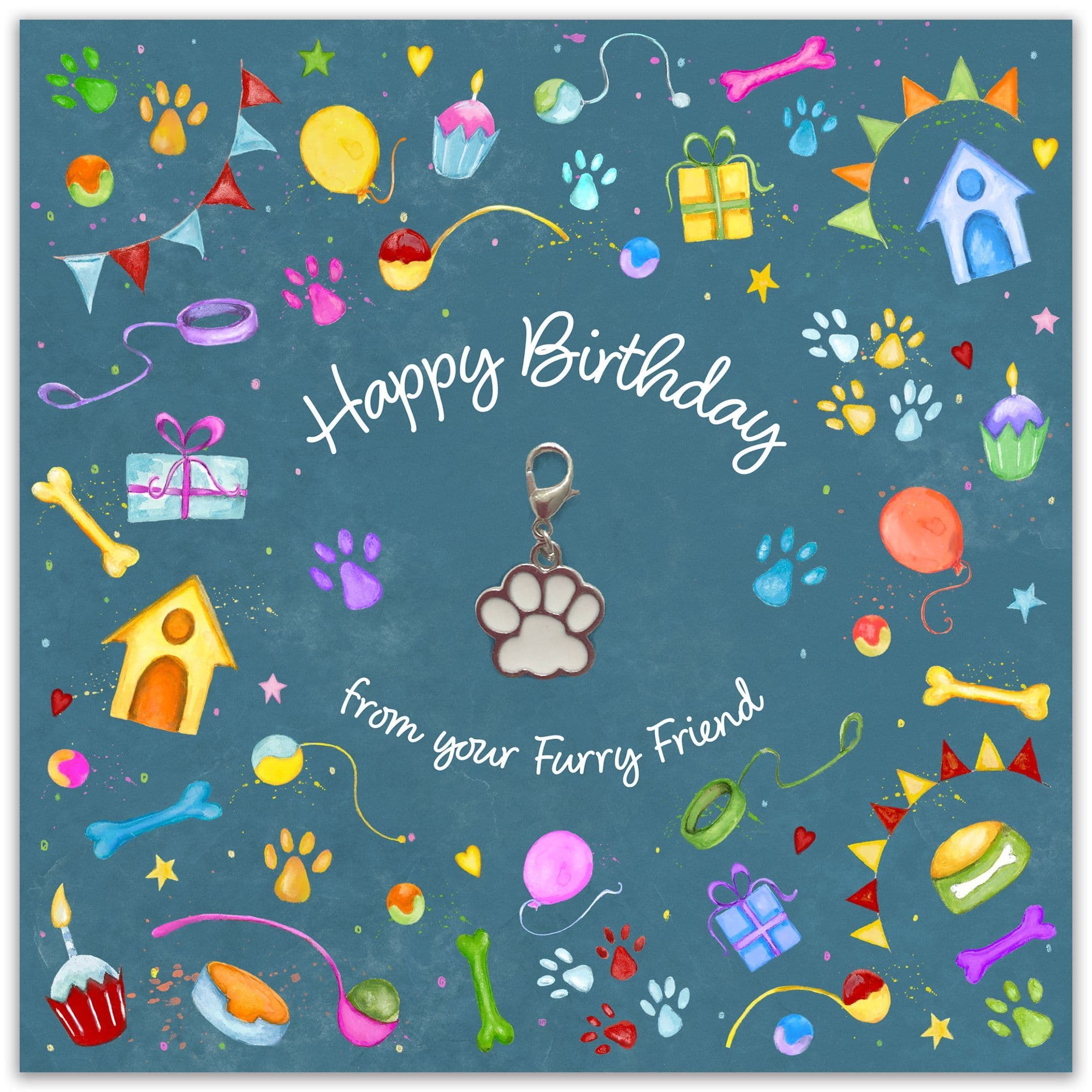 Charm Card and Gift. Cute Happy Birthday From The Dog Card.