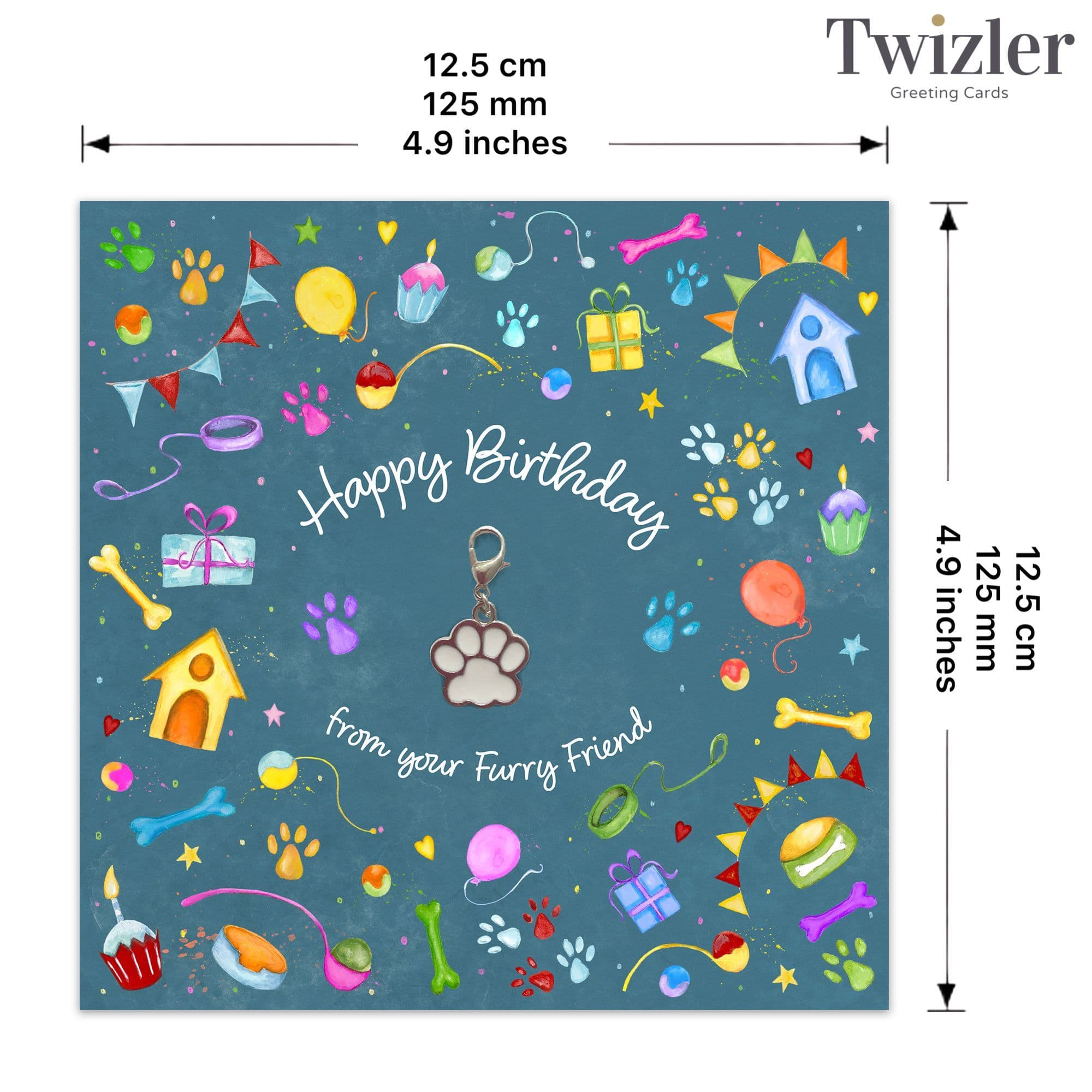 Charm Card and Gift. Cute Happy Birthday From The Dog Card.