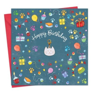 CL22 - Cat Birthday Card & Gift with Detachable Cat Charm