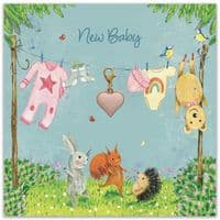 Charm Card and Gift. Cute New Baby Girl Card.