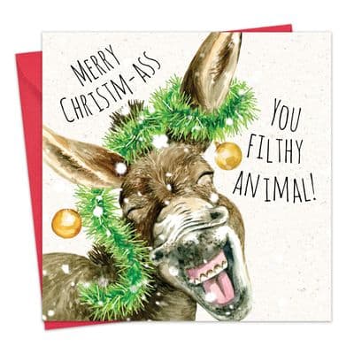 CSH13 - Humour Christmas Card - Donkey - Filthy Animal