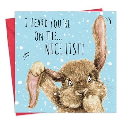 CSH30 - Funny Christmas Card - Rabbit - Nice List