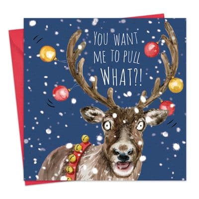 CSH4 - Funny Xmas Card - Reindeer - Pull What?!