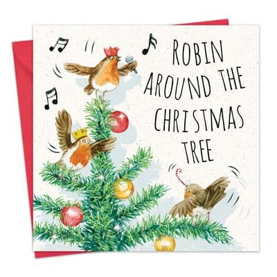 CSH8 - Funny Xmas Card - Robins - Rocking Around The Christmas Tree