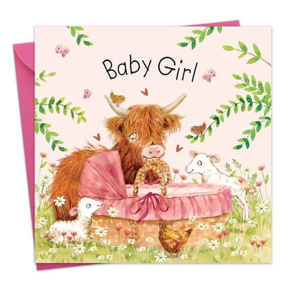 New Baby Girl Cards. New Baby Cards. Congratulations Cards. Congratulations Baby Cards. Highland Cow.