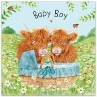New Baby Boy Cards. New Baby Cards. Congratulations Cards. Congratulations Baby Cards. Highland Cow.