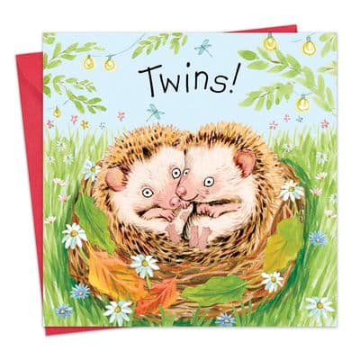 FIZ128 - New Baby Twins Card Hedgehogs