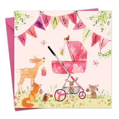 FIZ3 - New Baby Girl Card Woodland