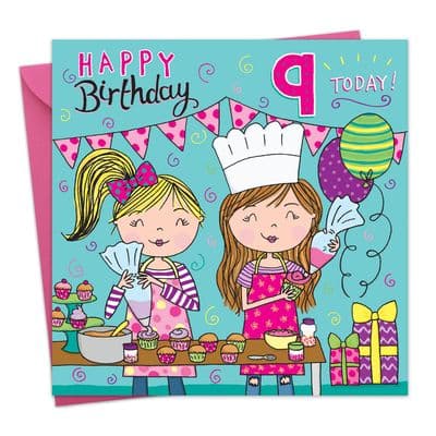 JJ1 - Girls Baking Age 9 Birthday Card