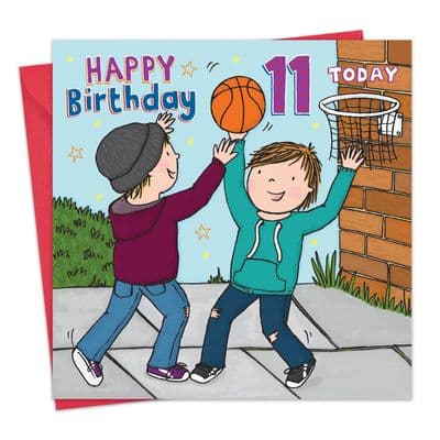 JJ12 - Boys Basketball Age 11 Birthday Card