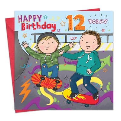 JJ13 - Skateboarding Age 12 Birthday Card For Boy