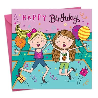 JJ9 - Happy Birthday Card For Girl Trampoline Fun