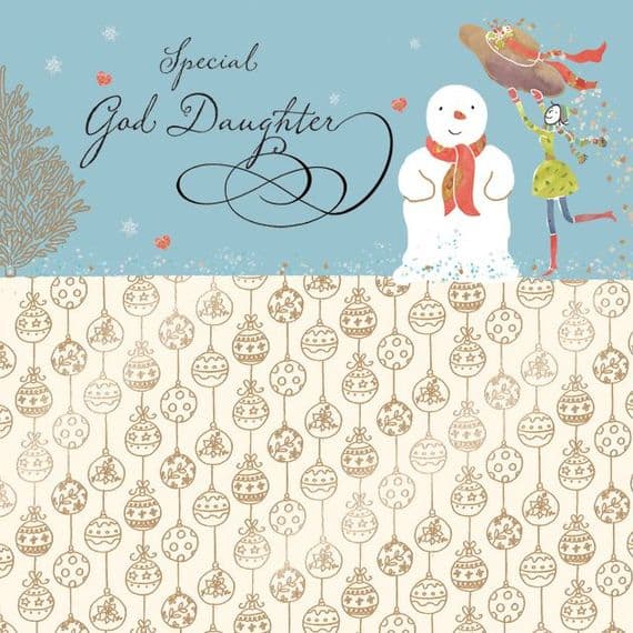 KIS28 - God Daughter Christmas Card with Gold Foiling, Contemporary Design and Red Envelope