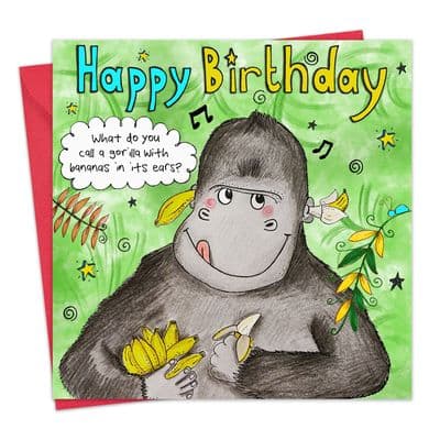 LG17 - Gorilla Children's Happy Birthday Card - Funny Joke Birthday Card