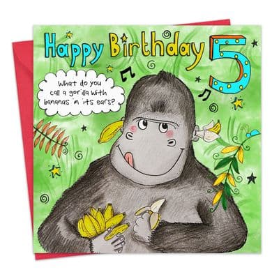 LG5 - Age 5 Children's Happy Birthday Card - Gorilla
