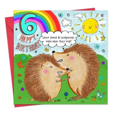 LG6 - Age 6 Children's Happy Birthday Card - Hugging Hedgehogs