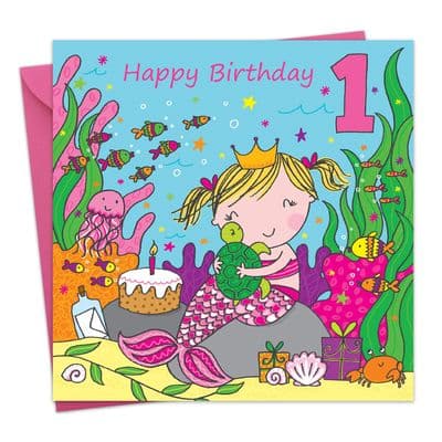 LIL1 - Age 1 Girls Birthday Card Mermaid