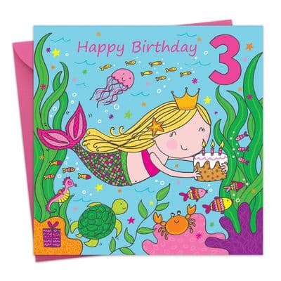 LIL3 - Age 3 Girls Birthday Card Mermaid