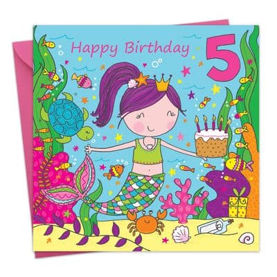 LIL5 - Age 5 Girls Birthday Card Mermaid