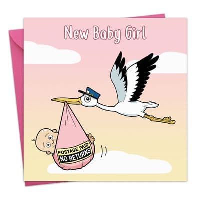 OCC4 - Funny New Baby Girl Card Stork