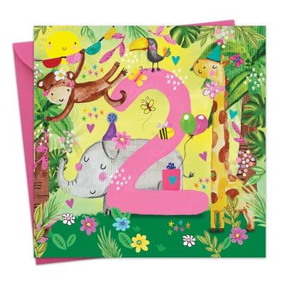 PB13 - Age 2 Girl's Birthday Card - Jungle
