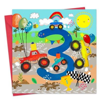 PB200 - Age 3 Boys Birthday Card - 3rd - Monster Trucks
