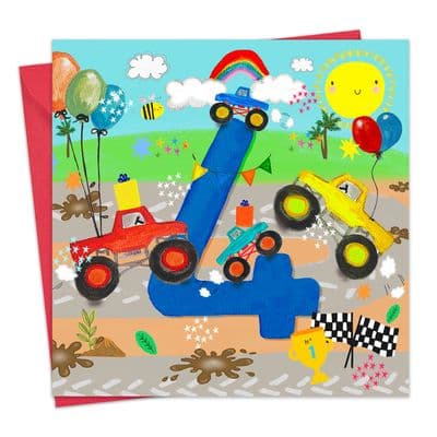 PB201 - Age 4 Boys Birthday Card - 4th -  Monster Trucks
