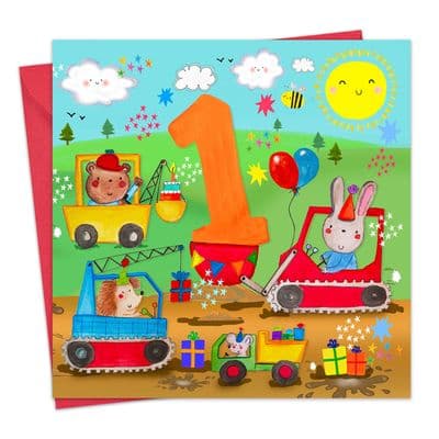 PB25 - Age 1 Boys Birthday Card - 1st - Diggers