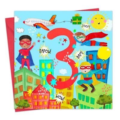 PB27 - Age 3 Boys Birthday Card - 3rd - Superheroes