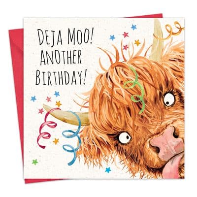 SH094 - Funny Birthday Card - Highland Cow - Deja Moo