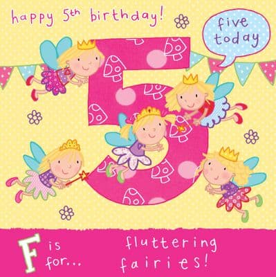 TW055 - Age 5 Flying Fairies Birthday Card